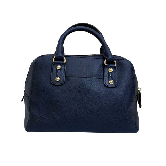 Michael Kors Saffiano Leather Satchel Crossbody Navy Gold MK Charm - Picture 5 of 13